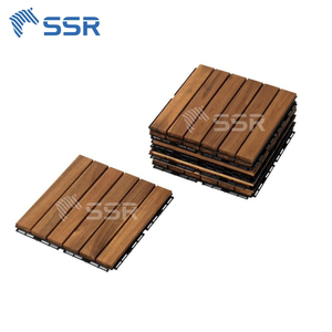 Dalles de terrasse en bois d'acacia brun à 6 lattes, dalles de sol extérieures à emboîtement, dalles de pavage pour jardins et zones de piscine - Product Image 1