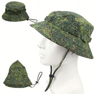 Hombres y Mujeres Top Camo Verano Táctico Boonie Sombreros CamouflageTravel Cubo Sombrero Caza Pesca Ajustable Jungle Bush Cap - Product Image 4