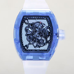 Reloj con emblema OEM más vendido, caja esqueletizada de cristal <span class=keywords><strong>azul</strong></span> transparente de alta calidad, reloj mecánico automático a prueba de agua. - Product Image 1