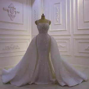 Jan01 2023 New Mermaid Wedding Dress Elegant Beaded Cross Lace Wedding Dress With Detachable Train