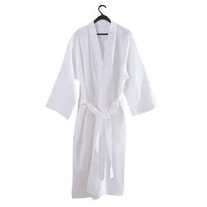 China Factory Hotel 100% Cotton Waffle White Bathrobe Hotel Luxury Kimono Collar Bathrobes