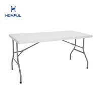 Vente en gros de table de pique-nique rectangulaire blanche PE-HD blanche table de camping extérieure pliante en plastique HOMFUL