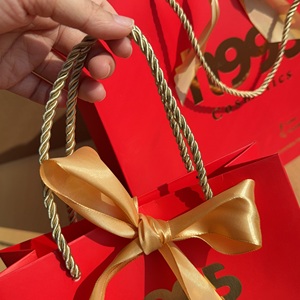Low MOQ Luxury Red Gift Paper Bag Custom Brand Design Logo Cosmetics Jewelry <b>Clothes</b> Packing Shopping Bags with Ribbon - Product Image 5