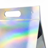 Tas Kado Kertas Holografik Iridescent Leabon dengan Pegangan Die Cut, Gusset Meruncing, Logo Kustom, Kemasan Grosir Pabrik