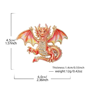 Broche <span class=keywords><strong>Dragon</strong></span> Personnalisée XR en Strass, Plaqué Or, Émail Cristal, Luxe, Mode Femme, Épingle, Vente en Gros, Épingle <span class=keywords><strong>de</strong></span> Revers Personnalisée en Gros - Product Image 2