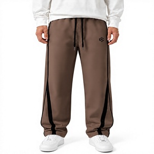 Men's Plus Size Brown Cotton Sweatpants with Side Stripes Elastic Waist Regular Fit Straight Printed Casual Pants Spring Wear - Product Image 1