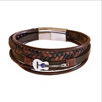 Nouveauté : Bracelet en cuir tressé pour homme avec fermoir magnétique en acier inoxydable, motif guitare et violon, bijoux pour homme