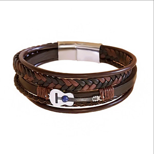 Nueva Llegada: Pulseras de Cuero <span class=keywords><strong>para</strong></span> Hombre con Diseño de Guitarra Musical, Hebilla Magnética de Acero Inoxidable, Pulsera de Cuero Trenzado <span class=keywords><strong>para</strong></span> Hombre, Joyería - Product Image 6