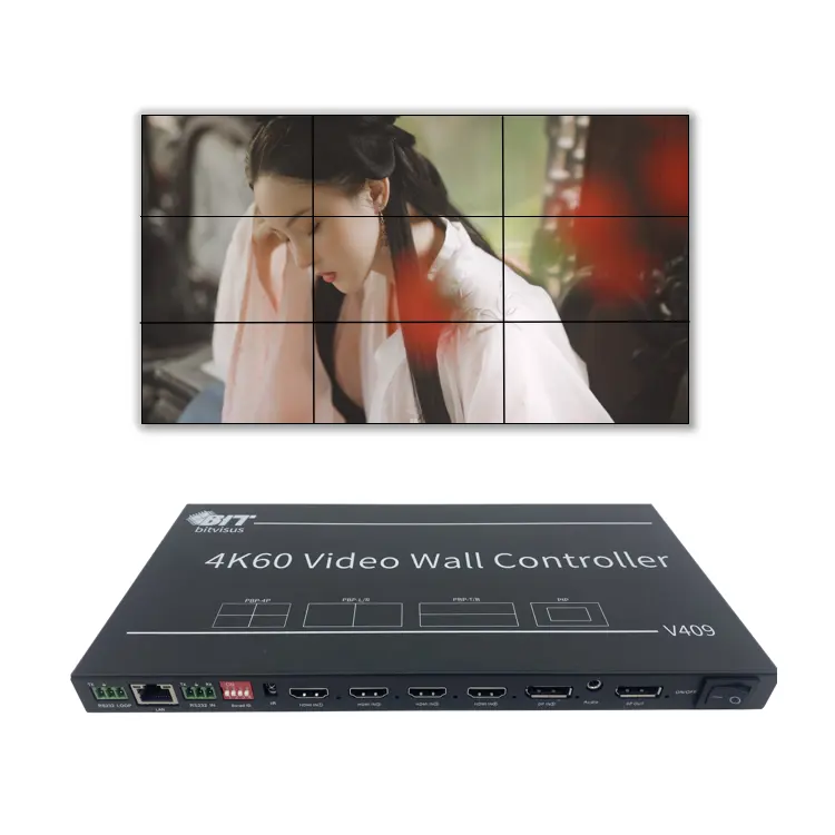 Bitvisus saling 1x9 3x3 2x9 HD 전문 오디오 3x4 2x6 비디오 벽 컨트롤러 2k 4k 8k tv 회전 접합 프로세서
