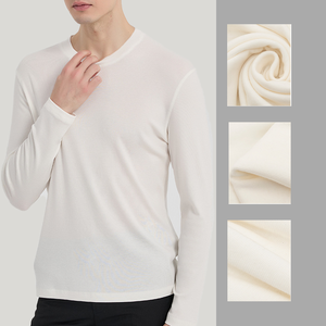 T-shirt à manches longues pour <span class=keywords><strong>homme</strong></span> en tissu mélangé laine et lyocell 220g, col rond, double couture, doux pour la peau, séchage rapide, t-shirt décontracté pour <span class=keywords><strong>homme</strong></span> - Product Image 1