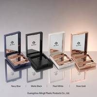Palette de fards à paupières rectangulaire de luxe vide 10g avec miroir, coque bleu marine, intérieur or rose, étui compact pour maquillage à marque privée