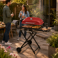 Barbecue à gaz pliable compact extra large, hauteur réglable, design moderne, surface de cuisson surdimensionnée, chariot, finition thermolaquée