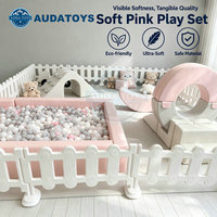 AUDATOYS Aire de jeux intérieure rose pastel personnalisée, équipement de jeu mobile souple en bois compensé PU, capacité maximale 20 enfants pour anniversaire