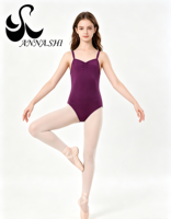 Maillot de Ballet para Mujer con Tirantes Dobles Finos, Fruncido Delantero y Espalda Cruzada, Ideal para Gimnasia y Danza