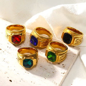 Europäische und amerikanische Hot Sale Square Gravur 18 Karat galvani siert <span class=keywords><strong>Gold</strong></span> bunten Ring Frauen schweren Schmuck - Product Image 3