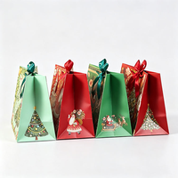 Sac en papier de luxe pliable pour cadeaux de Noël, emballage de saison, sac de courses avec poignée en ruban, vente en gros