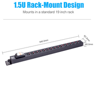 PDU mixte industriel 1.5U verrouillant les prises C13 + C19 avec protection de circuit 16A en alliage d'aluminium anti-traction pour racks de serveurs
