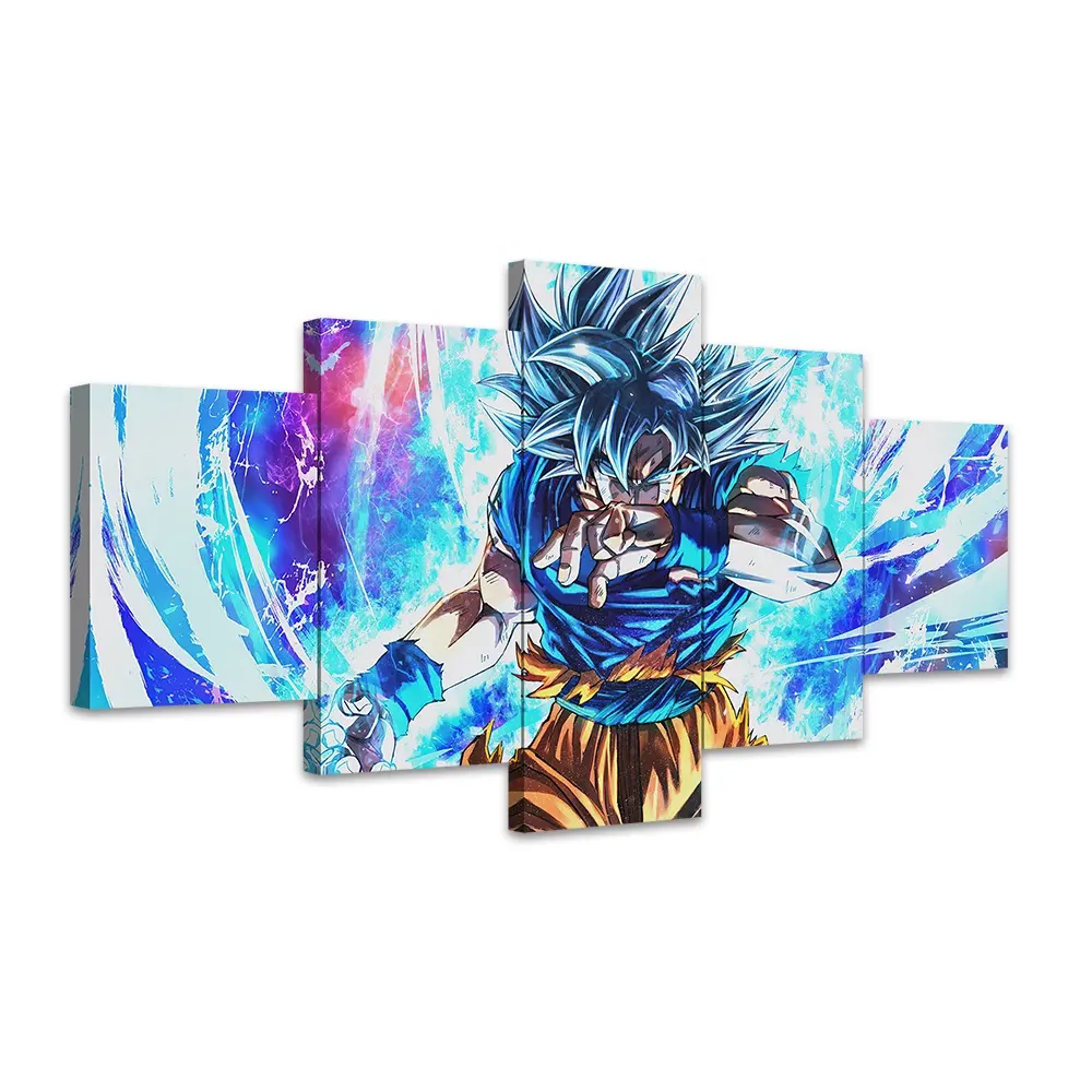 5pcs Bola de Dragón Goku personaje Anime carteles Anime de pintura de la pared arte de la lona para la decoración de la pared azul decoración de cama habitación