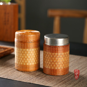 Bamboo Woven Pure Titanium Tea <b>Caddy</b> Small Portable Airtight Jar For Pu'er Tea Storage - Product Image 5