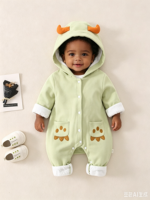 Combinaison en coton bleu clair pour bébé ZL-012 avec capuche à cornes de monstre et boutons sur le devant