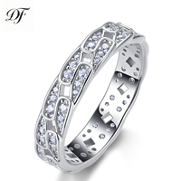 Bague en argent sterling S925 avec moissanite géométrique creuse de 0,67 CTW, pavée de pierres rondes, empilable, bijoux de mariage pour femmes