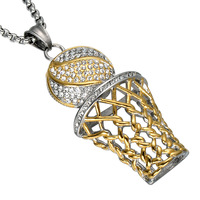 Hip Hop Plaqué Or NO.23 Acier Inoxydable Glacé Bling Bling Plein Cristal Basketball Pendentifs Collier De Sport pour Hommes Bijoux
