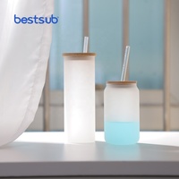 En gros, Gobelet en verre givré de 18oz 550ml, vierge pour sublimation, en forme de canette, pour eau, cola, vin, avec couvercle et paille, pour les fêtes