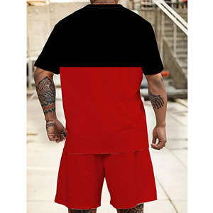 Set t-shirt da <span class=keywords><strong>uomo</strong></span> Plus Size Color Block look classico abiti <span class=keywords><strong>Casual</strong></span> a due pezzi - Product Image 2