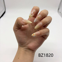 Faux Ongles Longs Stiletto Nude Élégants en Gelée, Coquillage Floral 3D avec Breloques Dorées, Faits Main Réutilisables, 24 Pièces