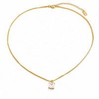 Collier double couche élégant avec pendentif carré en zircon, plaqué or de qualité supérieure, vente en gros TGXL14689