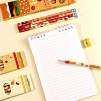 Lot de 12 crayons en bois 2B pour écoliers, motif hamburger de dessin animé mignon et kawaii, vente en gros