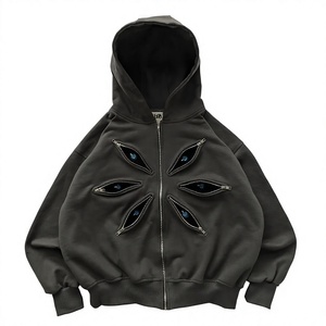 Sweat-shirt à capuche noir pour homme avec fermeture éclair, style streetwear, avec poches zippées - Product Image 1