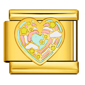 All-Gold Heart Italian <strong>Module</strong> DIY <strong>Elastic</strong> Splicing Strap Chain Titanium Steel Welded Oil Drip Fashion Charm Bracelets-Wholesale - Product Image 5