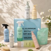 Flacon de lotion en aluminium recyclable de 250 ml, 300 ml, 500 ml avec pompe pour shampoing, gel douche et ensemble de pochettes avec boîte personnalisée