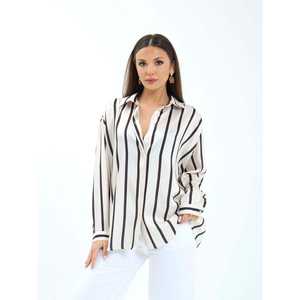 Camisa de satén a rayas con botones para mujer Munster, blusa de manga larga para uso diario, rayas verticales blancas y negras - Product Image 5