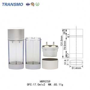 Flacon de fond de teint à essence pressée recyclée, flacon pompe à lotion sous vide, 17 ml * 2, double tube, flacon pulvérisateur en plastique - Product Image 2