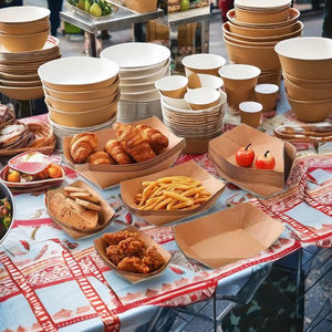 Barquette jetable en papier kraft de forme rectangulaire pour frites, boîtes à collation, saladiers, café/biscuits, plats à emporter - Product Image 1