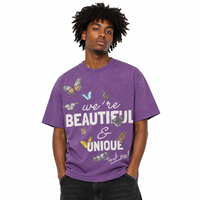 T-shirt surdimensionné en coton peigné 100% 320 g/m² avec logo personnalisé, texte violet, impression graphique, fabricant OEM ODM en gros