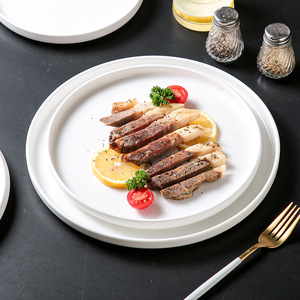 <b>Ceramic</b> Steak <b>Plate</b> Porcelain Round Solid Color Flat Dishware For Dining Table Use - Product Image 2