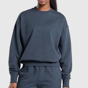 Sweat-shirts pour femmes en coton pur, col rond, couleur unie, coupe ajustée, manches longues, sport et loisirs, grande taille, vente en gros - Product Image 6