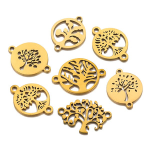 <span class=keywords><strong>Bracelet</strong></span> en acier inoxydable doré breloques rondes avec deux trous breloque <span class=keywords><strong>arbre</strong></span> <span class=keywords><strong>de</strong></span> <span class=keywords><strong>vie</strong></span> pour <span class=keywords><strong>bracelet</strong></span> <span class=keywords><strong>cordon</strong></span> - Product Image 1