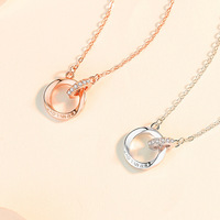 Collier pendentif élégant en argent sterling 925 pour femme avec double cercle rond et zircon en forme de cœur bijoux