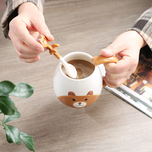 Cute Cartoon Animal Ceramic Mugs with Spoon Back School Gift for Women Children <b>Reusable</b> Coffee Water <b>Cups</b> for Home Office Use - Product Image 3