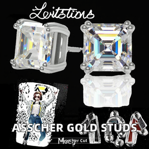 Pendientes Clásicos TISHYA DIAMOND con Certificado GRA, Plata de Ley 925, Chapados en Oro de 18k, Corte Asscher, Cuatro Garras, Moissanita - Product Image 2