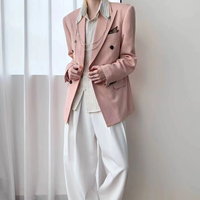 Blazer unisexe rose poudré à revers pointus et double boutonnage, style coréen tendance, pour le bureau, les soirées et le quotidien