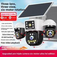 Caméra extérieure 4G à énergie solaire AOV à trois écrans, vue panoramique, surveillance à 360 degrés, vision nocturne, indice IP66, télécommande mobile