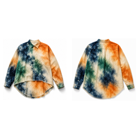Kemeja Lengan Panjang Tie Dye Custom Pria, Hem Raw Irregular, Oversize, Kancing Depan, OEM ODM Logo Custom, Streetwear Grosir