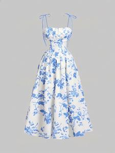 Robe midi élégante pour <span class=keywords><strong>femme</strong></span>, style vintage, imprimé floral, dentelle, sans manches, taille haute, coupe ajustée, tissu tissé, pour l'été, les fêtes et <span class=keywords><strong>la</strong></span> <span class=keywords><strong>plage</strong></span> - Product Image 6