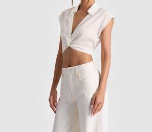 Maglietta estiva stile Casual da <span class=keywords><strong>donna</strong></span> a manica corta in <span class=keywords><strong>lino</strong></span> <span class=keywords><strong>100</strong></span>% intrecciata in <span class=keywords><strong>lino</strong></span> tinta unita Mini <span class=keywords><strong>camicia</strong></span> alla moda carina e comoda - Product Image 1