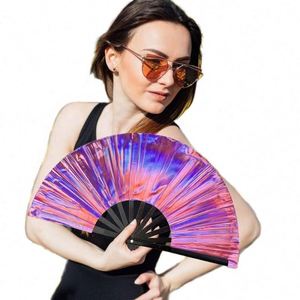 Abanico Plegable Chino de Estilo Antiguo, Ecológico, de PVC Holográfico y Bambú, Pintado en Varios Colores, Ideal para Bodas y Fiestas - Product Image 1